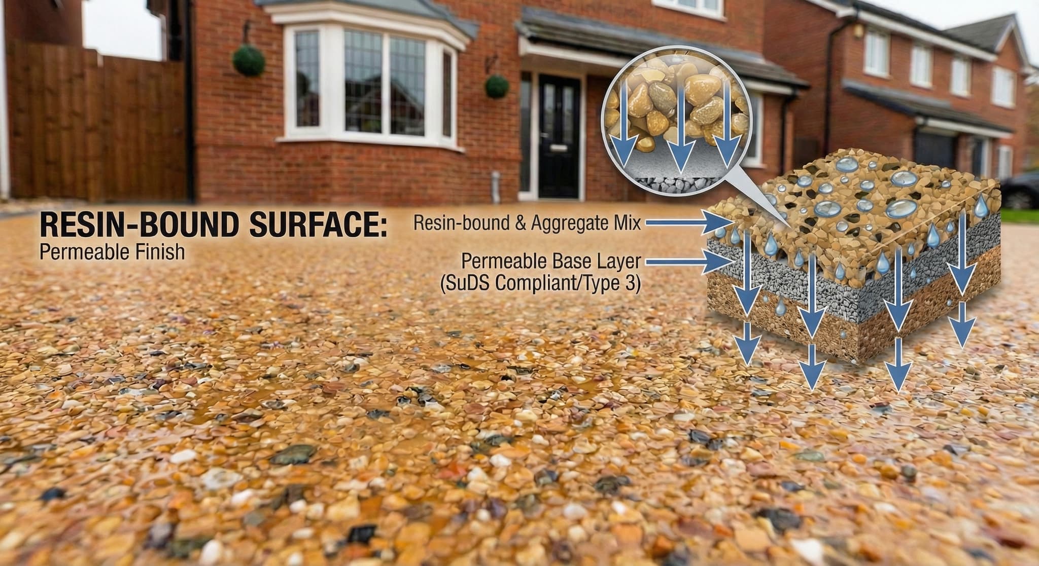 Smooth resin bound driveway surface showing the fully permeable bound finish