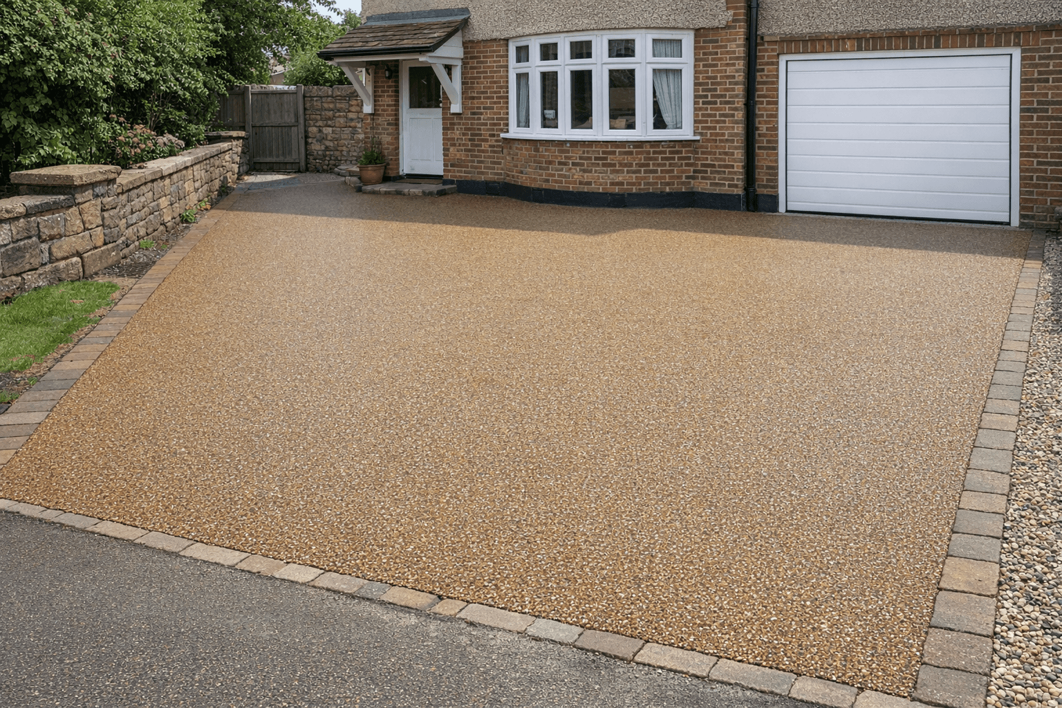 Freshly resurfaced driveway outside a detached house
