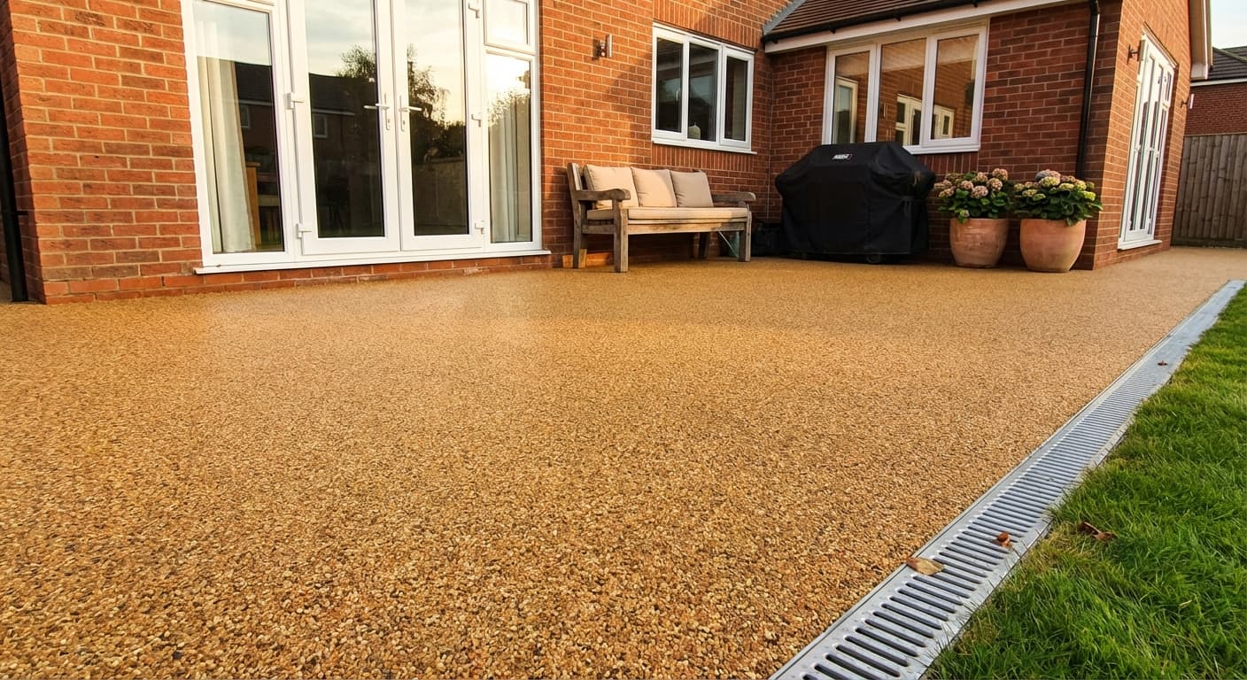 Home resin patio with planting and seating