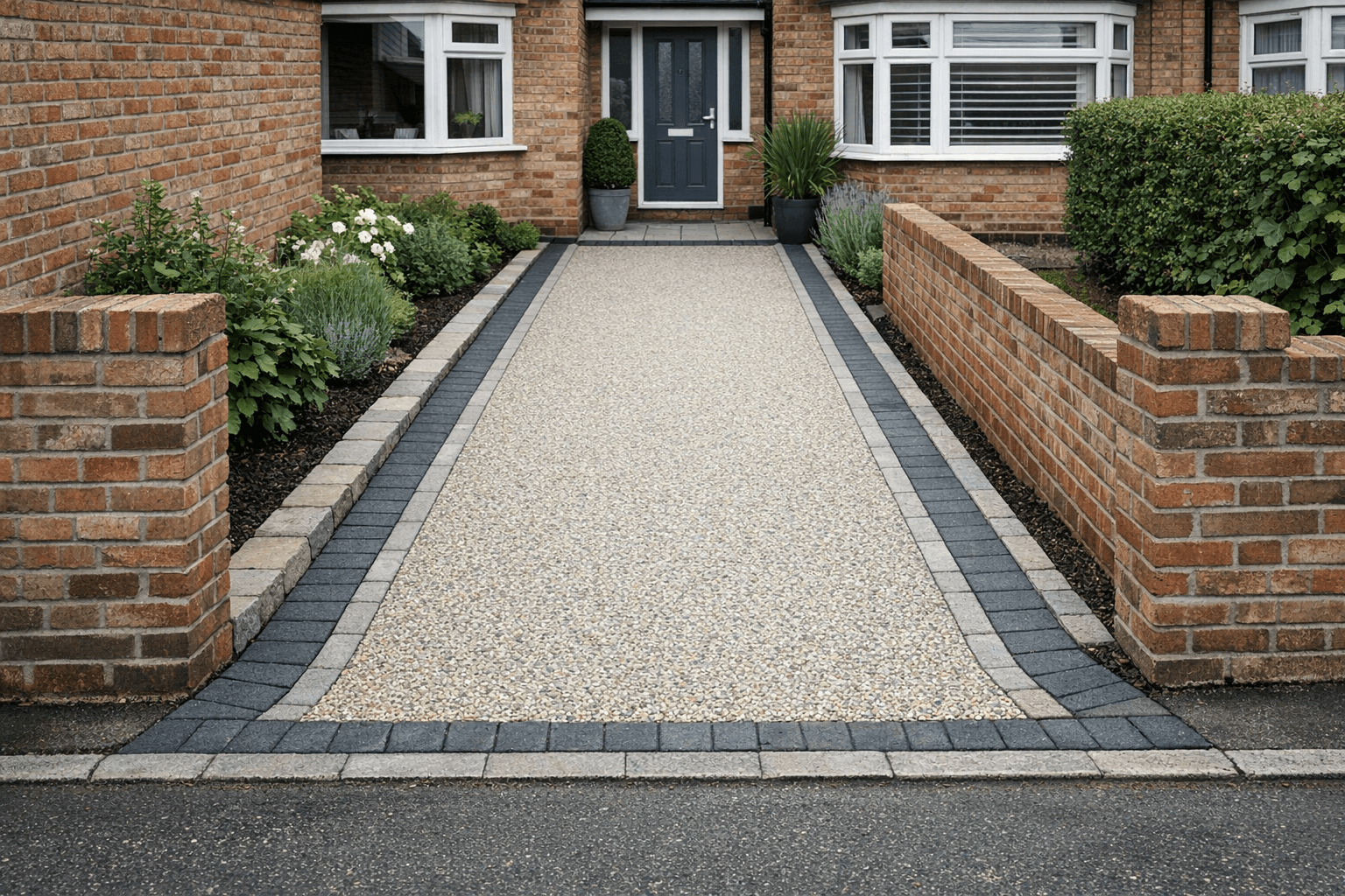 Narrow resin driveway layout with smart visual widening
