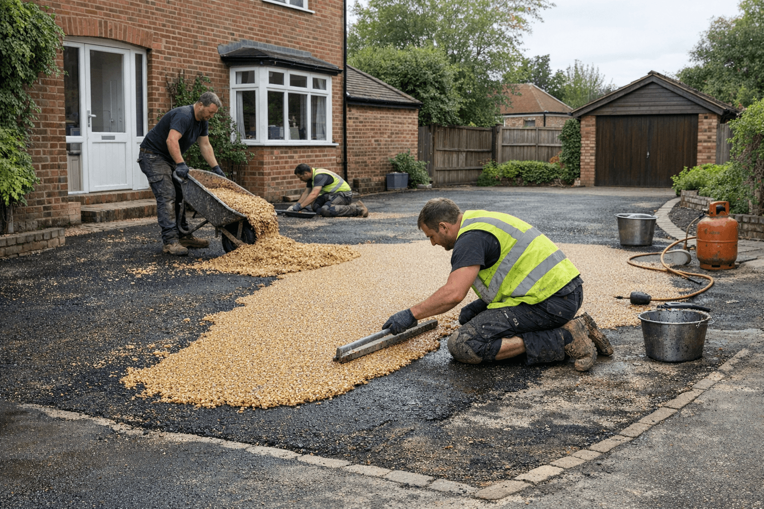 Resin being laid over existing tarmac driveway surface