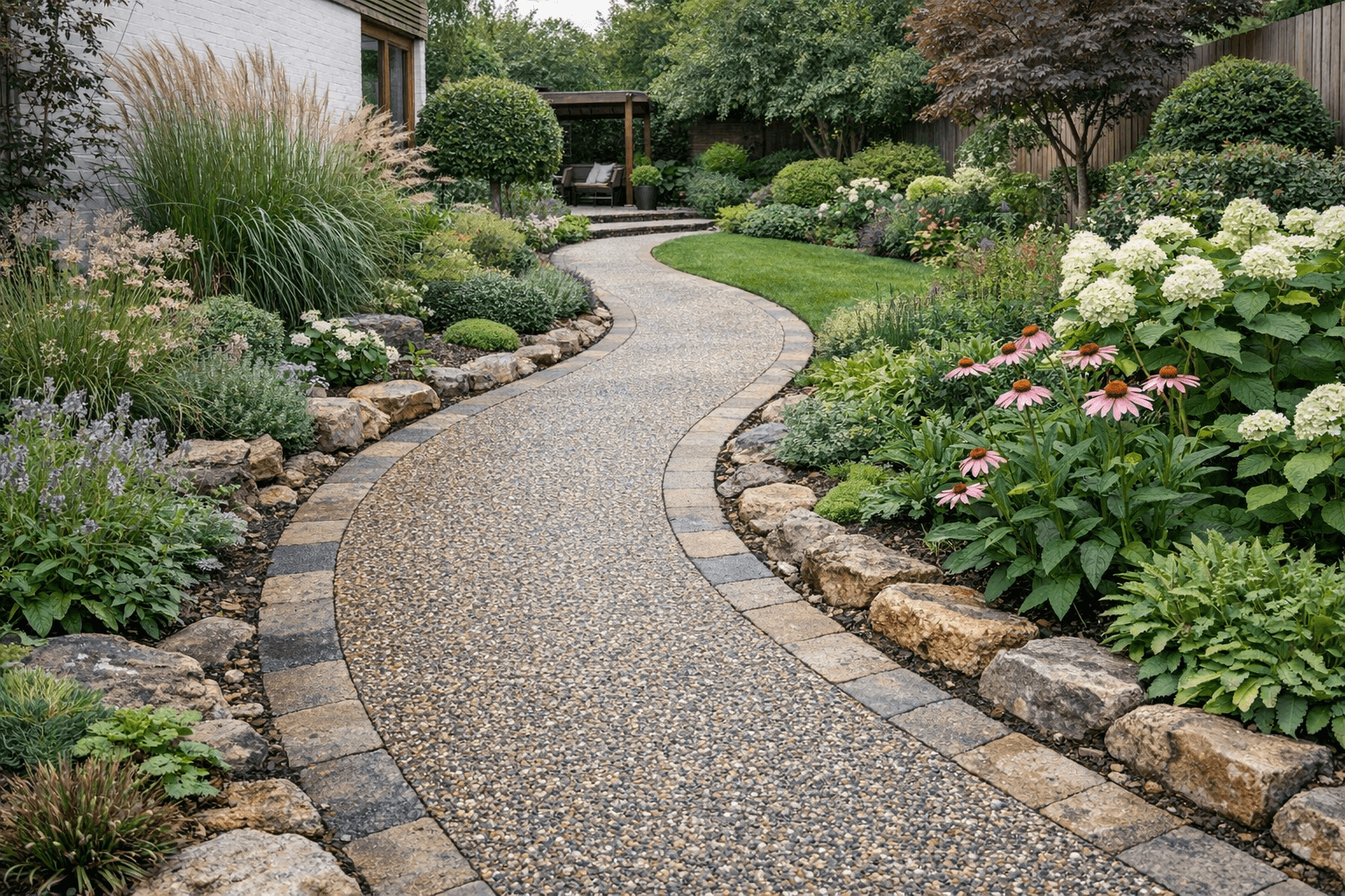 Curved garden pathway